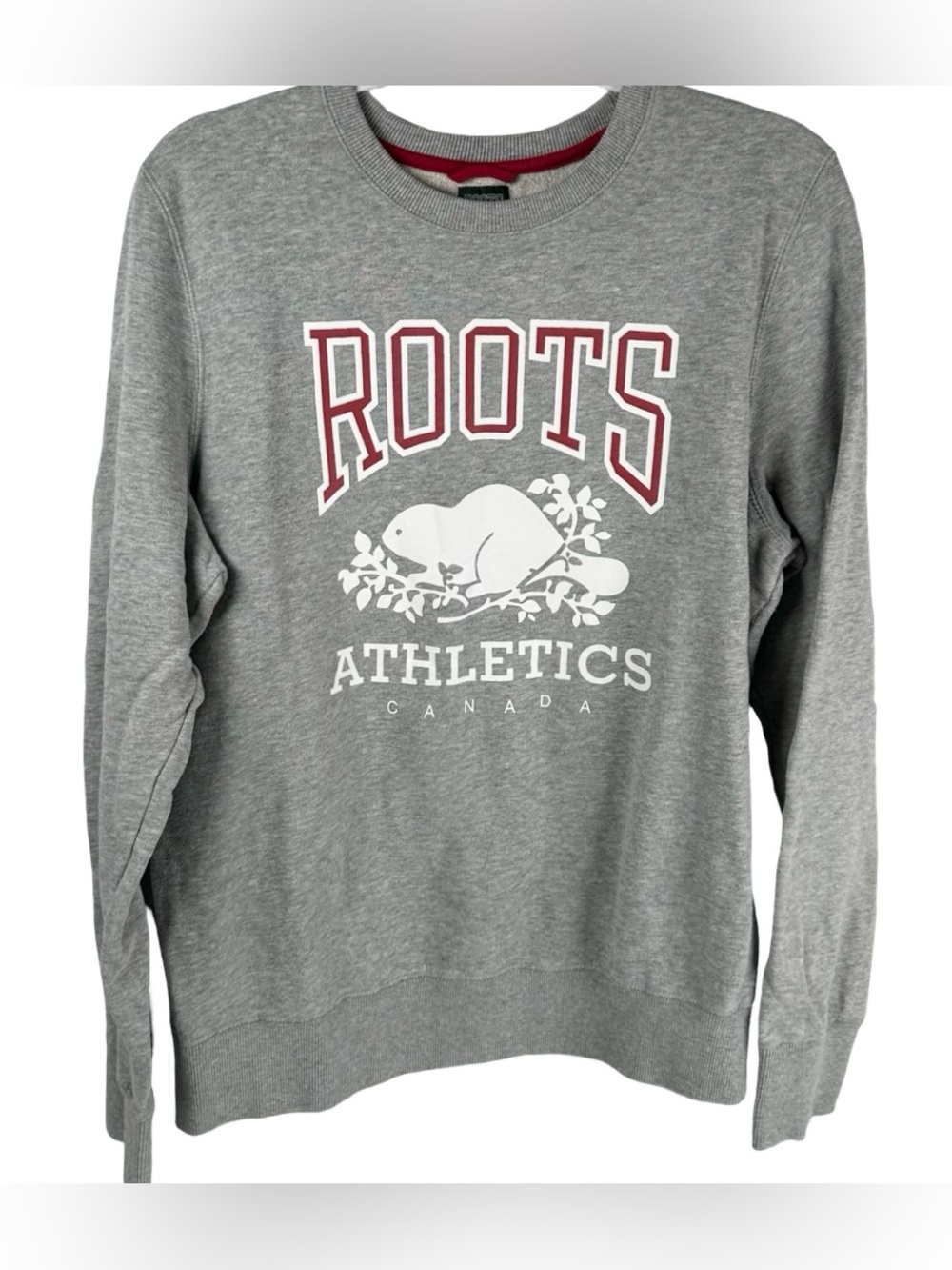 Roots Athletics Canada grey Red Canada 
Pullover Graphic Logo sweater Size XL